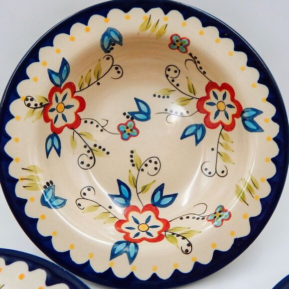 Temptations By Tara Capri Pasta Bowl Blue Wide-Rimmed 9 In Floral .5 Qt Set Of 3 - Picture 4 of 9